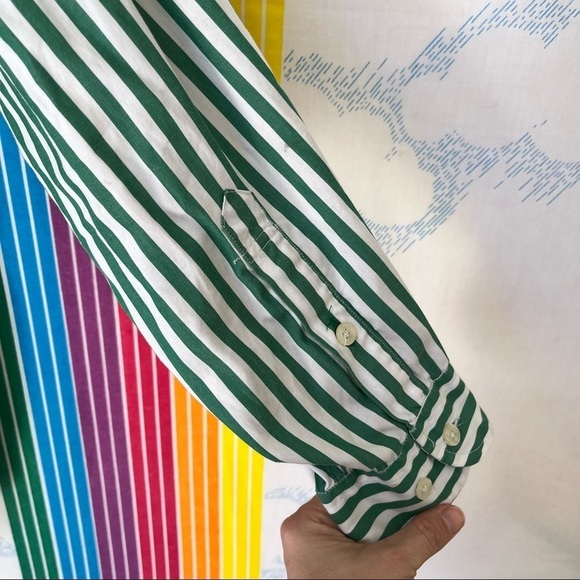 VINTAGE TOMMY HILFIGER colorblock stripe grandad collar oxford button down large - Picture 10 of 12